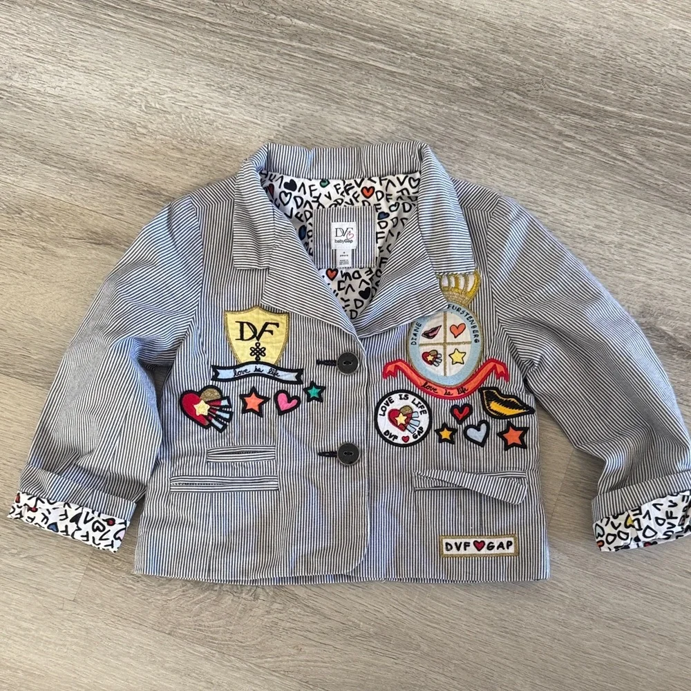 Diane von Furstenberg Girls Size 4 Blazer Jacket Embroidered Patchwork Designer